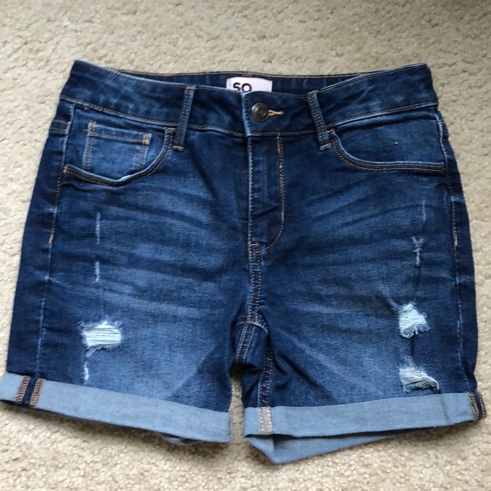 SO jean shorts dark wash Distressed
